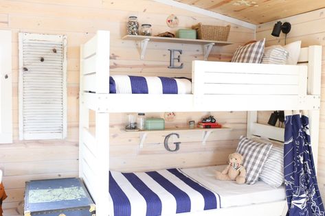 Boys Bedroom Ideas shared space with bunk beds Bunk Bed Shelf Ideas, Top Bunk Storage, Modern Bunk Beds For Girls Room, Bunk Bed Shelf, Room With Bunk Beds, Bunk Beds For Boys Room, Bunk Beds Boys, Boys Shared Bedroom, Bunk Rooms