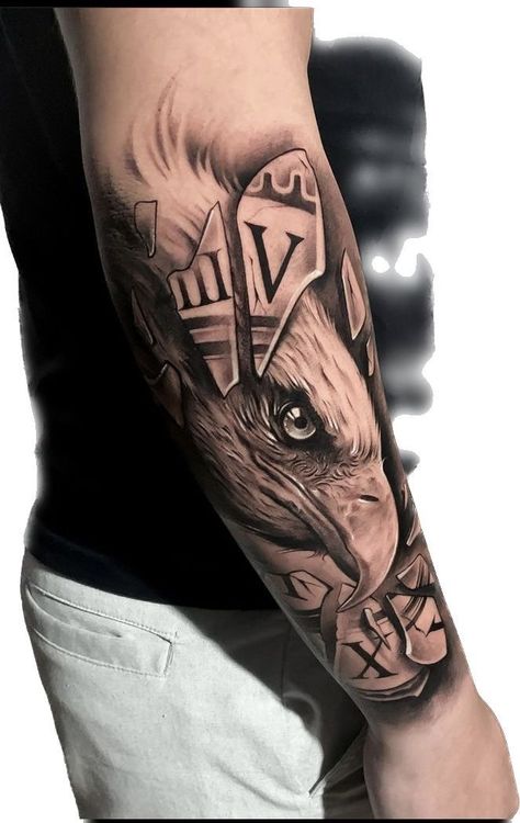 Liverbird Tattoo, Eagle Tattoo Arm, Armor Sleeve Tattoo, Bald Eagle Tattoos, Tattoo Cover Ups, Lion Forearm Tattoos, Roman Tattoo, 50 Tattoo, Lion Tattoo Sleeves