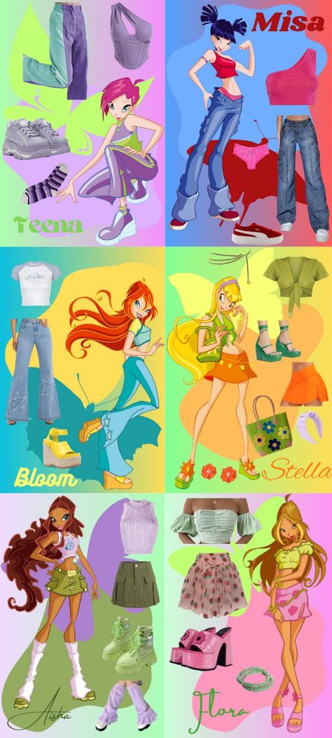 Winx Club Y2k Outfits, Winx Witches Costume, Rainbow Magic Fairies Costume, All Winx Characters, Muse Halloween Costume, Winks Halloween Costume, Cute Cartoon Costumes, Winx Fashion Outfit, Winx Club Group Costume