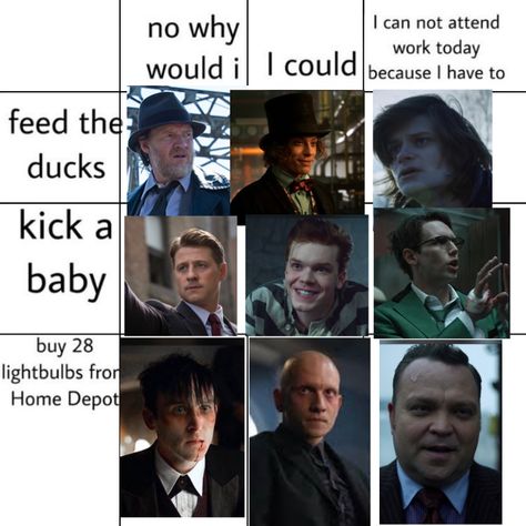 Jerome Valeska Funny, Jim Gordon X Oswald Cobblepot, Jim Gordon X Harvey Bullock, Gotham Jonathan Crane, Nygma X Cobblepot, Gotham Zsasz, Jonathan Crane X Edward Nygma, Butch Gotham, Edward Nygma And Oswald Cobblepot