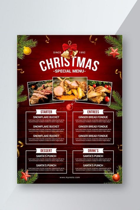 Dark Style Christmas Flyer Menu Template#pikbest#templates Christmas Menu Design, Christmas Powerpoint Template, Christmas Promo, Food Vintage, Promo Flyer, Christmas Fonts Free, Pc Photo, Christmas Graphic Design, Menu Flyer