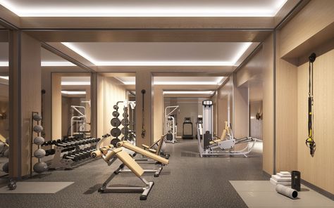 70 Vestry Gym Lobby, Apartment Amenities, Gym Lighting, Dream Home Gym, Gym Design Interior, Basement Gym, Gym Room At Home, Gym Interior, Home Gym Decor