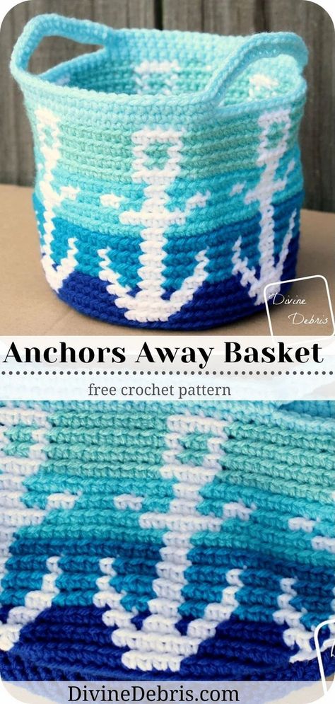 Crochet Anchor, Nautical Crochet, Crocheted Baskets, Coastal Crafts, Beach Crochet, Crochet Baskets, Crochet Shell Stitch, Crocheting Ideas, Crochet Basket Pattern