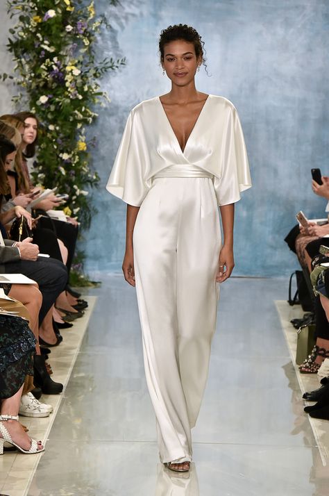 NYLON · 11 Fierce Wedding Jumpsuits And Pantsuits From Bridal Fashion Week Theia Bridal, Wedding Pantsuit, Upcoming Fashion Trends, Bridal Jumpsuit, Wedding Jumpsuit, Boho Dresses, Bridal Fashion Week, Wedding Dress Trends, Fall Wedding Dresses