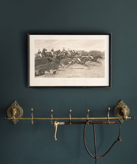 I was determined to find the perfect neutral equestrian print for this corner of our bedroom, and I fell for this beauty, “The Water Jump” from the 1903 Grand National. The original scan was in rough shape, so it turned into quite an extensive restoration process, but I’m thrilled with how it turned out. Available now in our shop! English Equestrian Decor, Polo Decor, Equestrian Interior Design, Equestrian House, Equestrian Chic Decor, Equestrian Interior, Equestrian Bedroom, Equestrian Style Decor, Equestrian Home Decor