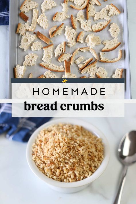 Homemade Bread Crumbs (Fast & Easy!) - Thriving Home How To Make Your Own Bread Crumbs, How To Make Homemade Bread Crumbs, Homemade Bread Crumbs Easy, Diy Panko Bread Crumbs, Healthy Bread Crumbs Alternative, Home Made Bread Crumbs Recipes, Breadcrumbs How To Make, How To Make Bread Crumbs, Diy Breadcrumbs