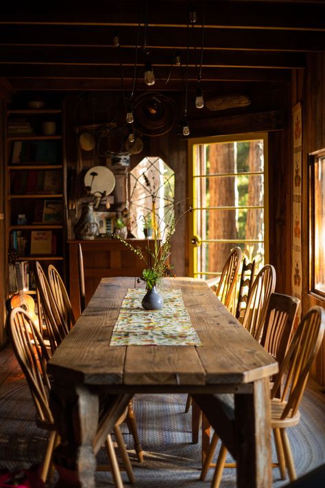 Wooden Dining Table, Grande Table, Cottage Cabin, Cabin Style, Wooden Blinds, Coastal Farmhouse, Cabins And Cottages, Humble Abode, Cabins In The Woods