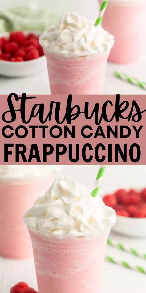 Cotton Candy Frappe Starbucks, Cotton Candy Frappe Recipe, Pink Milkshake Recipe, Blended Drinks Nonalcoholic, Cute Starbucks Drinks Recipes, Sweet Treats To Make At Home, Frozen Frappuccino Recipe, Cotton Candy Starbucks Drink, Starbucks Drinks Diy Homemade