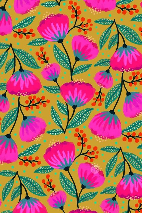 A super lush and vibrant pattern I created to help me through the winter blues <3 #floralart #flowerpattern #brightfloral #floralpainting #flowerart #floralpattern #boldfloral #floralwallpaper #roomdecor Lady In Pink, Sweet Cupcake, Folk Art Flowers, Pattern Design Inspiration, Pink Poppies, Pattern Illustration, Surface Pattern Design, Retro Poster, Pink Flower