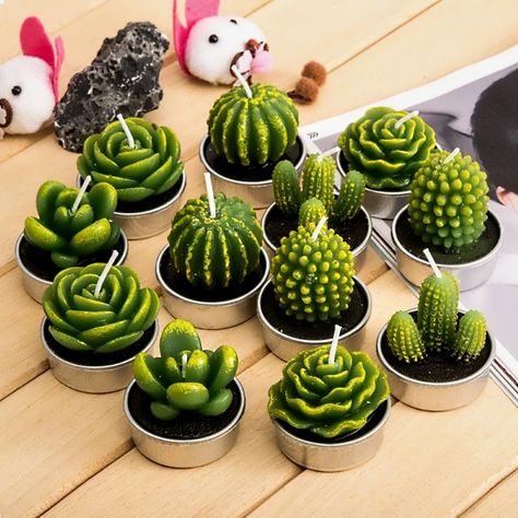 Cactus Tealight Candles (12 pieces) – Phyther Candles Cactus Candles, Succulents Candles, Miniature Candles, Shaped Candles, Soya Mumu, Candle Crafts Diy, Candle Gift Box, Tealight Candles, Cute Candles