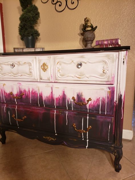 Upcycled dresser to a sophisticated classy and edgy dresser or buffet Gothic Painted Furniture Ideas, Diy Goth Furniture Makeover, Gothic Furniture Diy Paint, Gothic Upcycle Furniture, Goth Diy Furniture, Whimsigoth Furniture Diy, Gothic Furniture Diy Ideas, Gothic Painted Furniture, Gothic Dresser Makeover