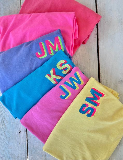 Neon Shirts, Monogram Shirt, Monogram Sweatshirt, Modern Monogram, Monogram T Shirts, Monogram Shirts, Embroidered Monogram, Matching Tees, Tropical Blue