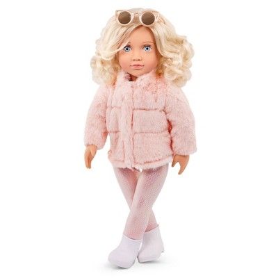 Our Generation 18″ Ava Fashion Doll with Pink Faux-Fur Coat Outfit Faux Fur Coats Outfit, Blonde Hair Types, Our Generation Doll, Pink Faux Fur Coat, Fur Coat Outfit, Light Blue Eyes, Generation Dolls, Light Blonde Hair, Our Generation Dolls