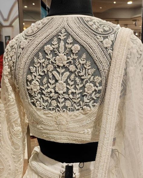 White Blouse Designs, White Lehenga, Simple Saree Designs, Pearl Work, New Saree Blouse Designs, Real Images, Blouse Designs Indian, Elegant Blouse Designs, Unique Blouse Designs