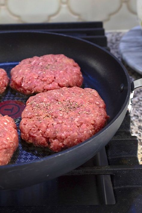 Stovetop Burgers - Laughing Spatula Hamburgers From Ground Beef, Fried Burger Recipes, How To Cook A Hamburger On The Stove, Ways To Cook Hamburger Patties, Easy Burgers On Stove, Burgers On Skillet, How Long To Cook Hamburgers On Stove, Cheeseburger On Stove, Juicy Burger Recipe Stove