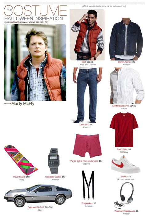 Marty McFly Back to the Future costume <3 Could be great for the comic expo! Marty Mcfly Halloween Costume, Marty Mcfly Halloween, Doc Brown Costume, Back To The Future Costume, Marty Mcfly Costume, Party Outfit Casual, Back To The Future Party, Look 80s, 80s Party Outfits