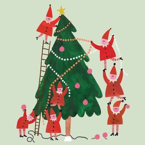 Seoul Illustration, Tree Collage, Christmas Tree Drawing, Traditional Christmas Tree, Tree Illustration, Magical World, Painted Paper, Be Nice, Instagram Art