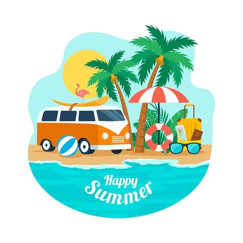 Beach Graphics, Summer Drawings, Surf Party, Birthday Party Decorations Diy, Beach Illustration, Summer Illustration, Summer Backgrounds, Summer Flats, Jungle Theme