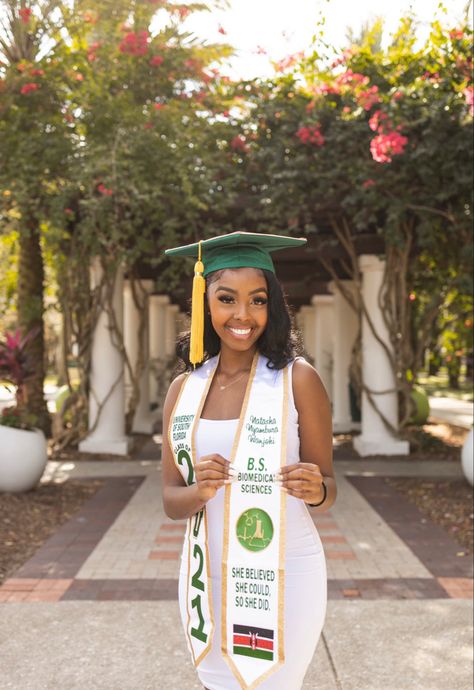 Nurse Grad Stole, Graduation Sashes Ideas, Sash Graduation Ideas, Locs With Graduation Cap, Black Graduation Outfit Ideas, Natural Hair Graduation Pictures, College Graduation Photoshoot Black Women, Grad Sash Ideas, Graduation Sash Ideas College