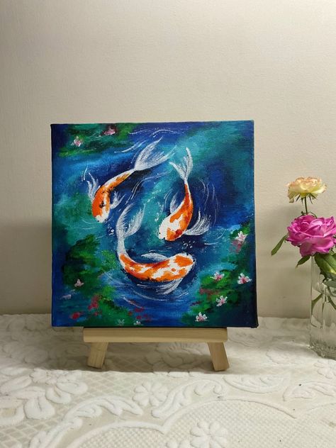 Japanese Koi Fish Acrylic Painting, Canvas Painting Koi Fish, Koi Fish In Pond Painting, Koi Fishes Painting, Coy Pond Painting, Koi Pond Painting Acrylics, Painting Ideas On Canvas Koi Fish, Acrylic Koi Fish Painting, How To Paint Koi Fish