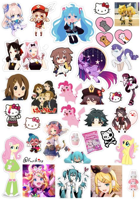 stickers, genshin impact,vocaloid ,hello kitty Miku Hello Kitty, Many Stickers, Printable Sticker Sheets, Badge Template, Pin Template, Diy Iphone Case, Scrapbook Stickers Printable, Kawaii Stickers, Anime Stickers