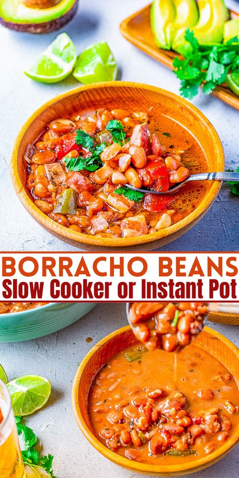 Borracho Beans (Slow Cooker Or Instant Pot) - Averie Cooks Boracho Beans, Borracho Beans Recipe, Beans Slow Cooker, Borracho Beans, Drunken Beans, Easy Corn Salad, Can Of Beer, Slow Cooker Baked Beans, Beans In Crockpot