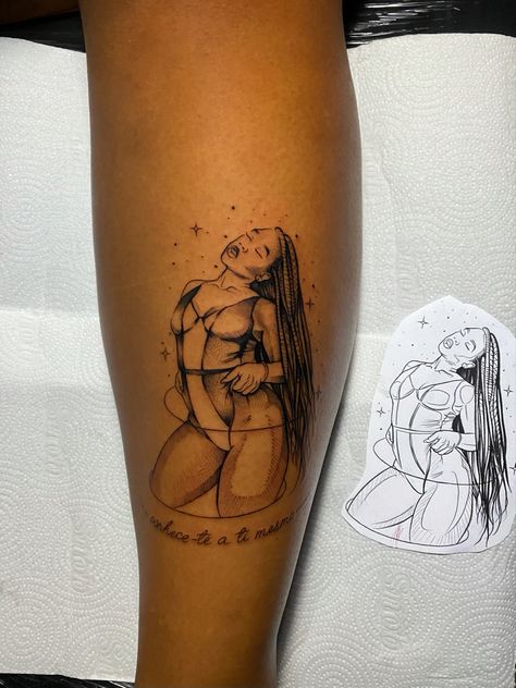 Loc Goddess Tattoo, Loc Tattoos For Women, Melanin Tattoo For Women, Leg Tattoos Women Thigh, Afrocentric Tattoos For Women, Dollar Sign Tattoo, Bahia Time, Brazilian Tattoo, Dancer Tattoo