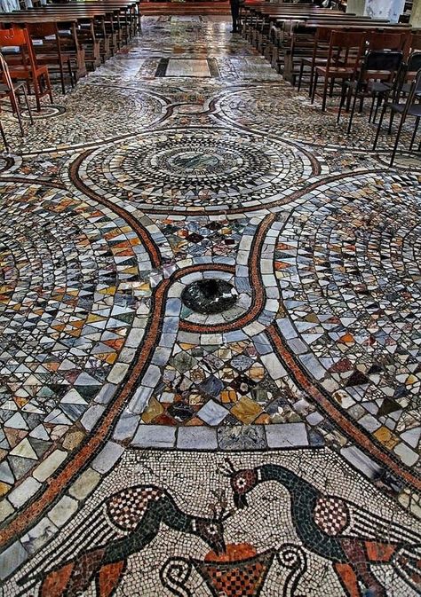 The Twelfth century Byzantine mosaic pavement inside the Church of Santa Maria e San Donato Murano,Venice,Italy. Byzantine Architecture, Byzantine Mosaic, Temple Art, Byzantine Empire, Byzantine Art, Venice Italy, Beautiful Interiors, Santa Maria, The Church