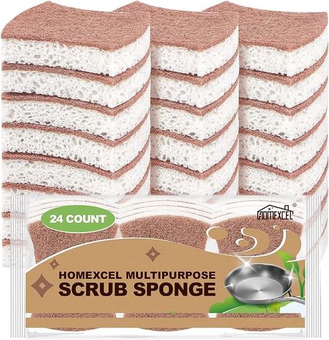 Amazon.com: HOMEXCEL Natural Scrub Sponges Kitchen 24 Pack, Non-Scratch Cleaning Sponges for Dishes, Cellulose Sponges Safe on Non-Stick Cookware, Dual Sided Dish Sponge for Washing Dishes, Kitchen and Household : Health & Household Natural Scrub, Dish Sponge, Glass Countertops, Scrub Sponge, Cleaning Sponge, Speed Cleaning, Natural Sisal, Sustainable Products, Sponge Cleaning