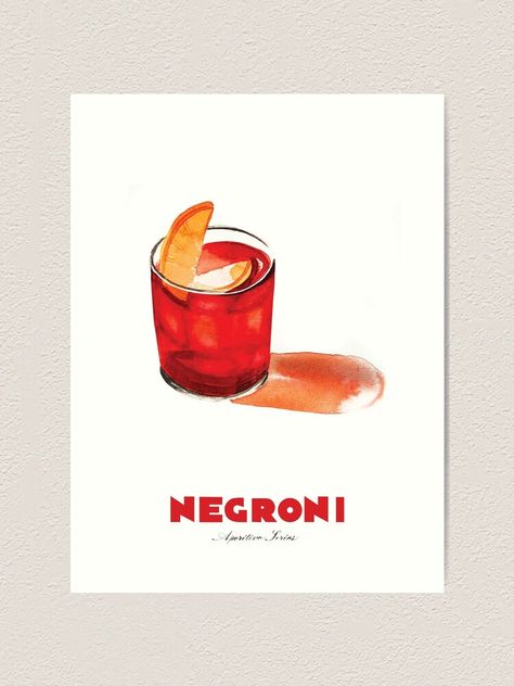 "Negroni Cocktail" Art Print by lisaadesign | Redbubble Vintage Negroni Poster, Negroni Illustration Art, Negroni Cocktail Illustration, Italian Pop Art, Negroni Drawing, Negroni Painting, Negroni Tattoo, Negroni Illustration, Negroni Art