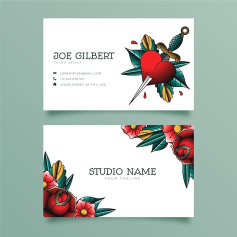 Tattoo studio business card template | Free Vector #Freepik #freevector #vintage #tattoo-art #vintage-business-card #art-card Artist Visiting Card Design, Artist Visiting Card, Visiting Card Background, Studio Business Card, Visiting Card Design, Tattoo Business, Incredible Tattoos, Visiting Card, Card Templates Free