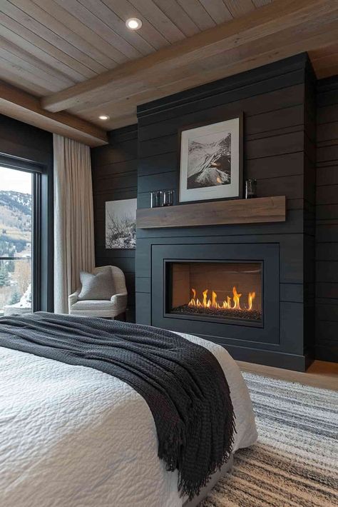 40 Bedroom Fireplace Ideas for a Cozy and Warm Retreat Tv To The Left Of Fireplace, Romantic And Cozy Bedroom, Fake Fireplace In Bedroom Ideas, Farmhouse Bedroom Fireplace Ideas, Covered Porch Fireplace Ideas, Built In Fireplace In Bedroom, Electric Fireplace Ideas For Bedrooms, Propane Fireplace Bedroom, Cabin Electric Fireplace