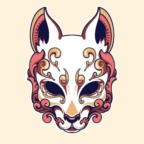 Chinese Mask Drawing, Samurai Mask Drawing, Japanese Dragon Mask, Mask Ideas Art, Kitsune Mask Drawing, Kitsune Mask Art, Japanese Mask Art, Oni Mask Art, Kitsune Mask Design