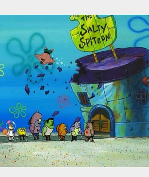 Has anyone ever wondered what was in the salty spitoon?!?! Spongebob Logic, Spongebob House, Spongebob Funny Pictures, Fish Gallery, Spongebob Birthday Party, Spongebob Painting, Spongebob Party, Spongebob Square, Drake And Josh