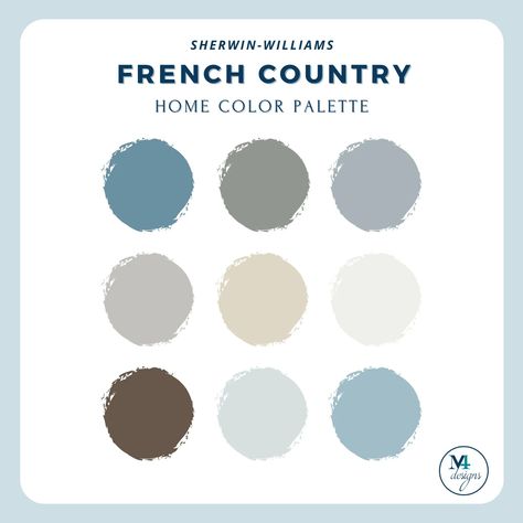 French Country Color Palette for Home Interior Paint Palette for Sherwin Williams Cottage Paint Colors for Home Design Blue Color Palette - Etsy Blue French Cottage Bedroom, Country Blue Aesthetic, French Blue Colour Palette, French Country Blue Paint Colors, French Cottage Color Palette, Country Cottage Color Palette, French Blue Color Palette, French Color Palette, French Blue Paint Color