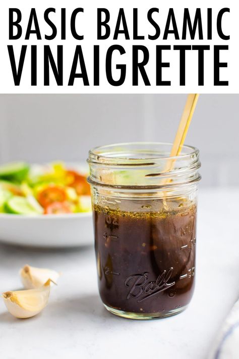 This easy balsamic dressing is made with balsamic vinegar and olive oil. It's flavorful, balanced and pairs well with a variety of salads. Creamy Balsamic Vinaigrette, Simple Balsamic Vinaigrette, Balsamic Dressing Recipe, Balsamic Vinegar Dressing, Homemade Salad Dressing Healthy, Balsamic Vinaigrette Recipe, Homemade Balsamic Vinaigrette, Salad With Balsamic Dressing, Salad Dressing Recipes Healthy