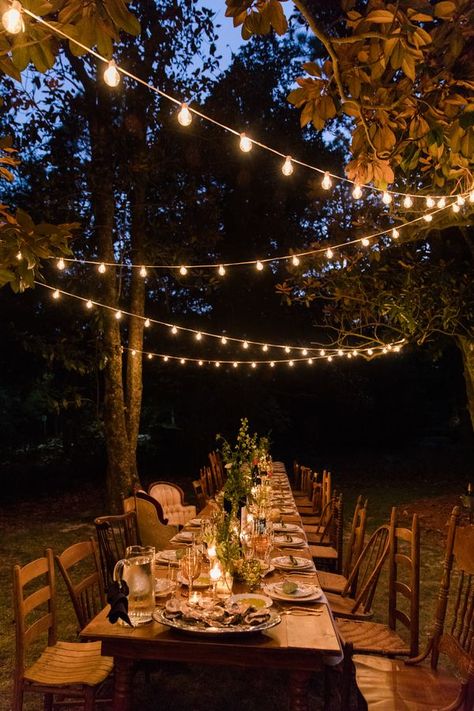 Backyard Party String Lights, Wedding Intimate Ceremony, Dinner Party Under Pergola, Elegant Outside Dinner Party, Backyard Family Dinner Party, Candlelit Dinner With Friends, Twinkle Light Dinner Party, Intimate House Party, Backyard Wedding Candles