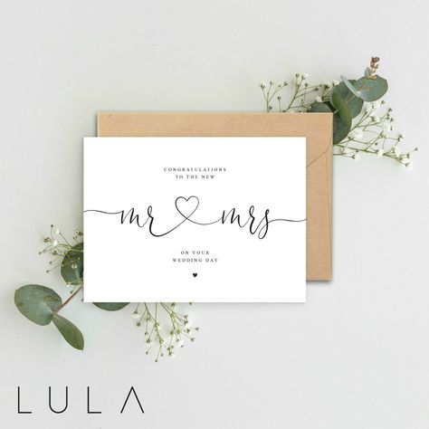 Card For Bride, Card For Wedding, Groom Card, Wedding Congratulations Card, Calligraphy Cards, Mr Und Mrs, Wedding Congratulations, Envelope Card, Engagement Cards