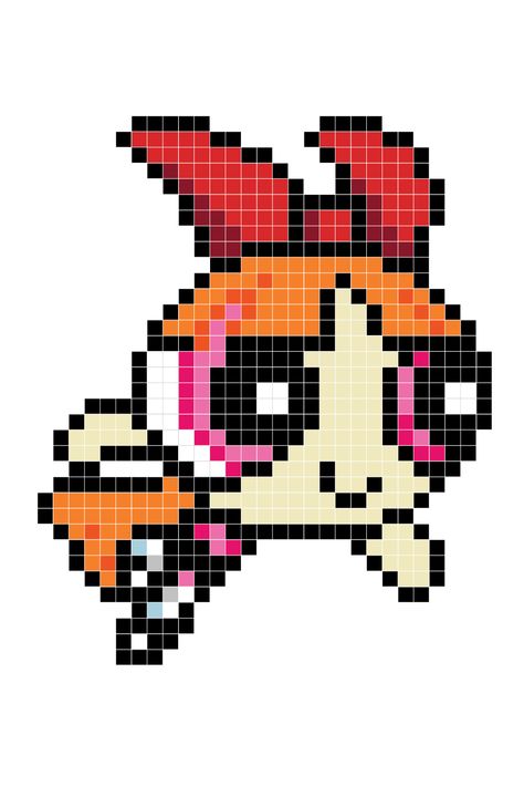 Blossom Fuse Bead Pixel Pattern Pixel Art Pattern Cartoon, Pixel Cartoon Characters, Big Pixel Art, Cartoon Pixel Art, Powerpuff Kızları, Square Drawing, Zestaw Ikon, Graph Paper Drawings, Easy Pixel Art