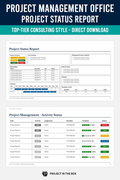 Advertising/Werbung: The Project Management Office (PMO) supervises initiatives to align with organizational goals and ensure effective execution. The Project Status Report Template is crucial for tracking & communicating project progress. Images could illustrate the PMO's systematic approach with charts and graphs showing timelines and milestones, and a team meeting highlighting the importance of communication in successful project management. #ProjectManagement #PMO #Efficiency #Progress Project Goals Template, Smartsheet Project Management, Project Management Templates Excel, Kpi Business, Project Management Infographic, Excel Templates Project Management, Status Report Template, Project Management Office, Project Plan Template