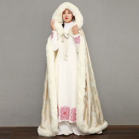 White Kimono Wedding Dress, Denim Coat Women, Poncho Coat, Hooded Faux, Snow Outfit, Long Coats, Chinese Hanfu, Hooded Vest, Wish You The Best