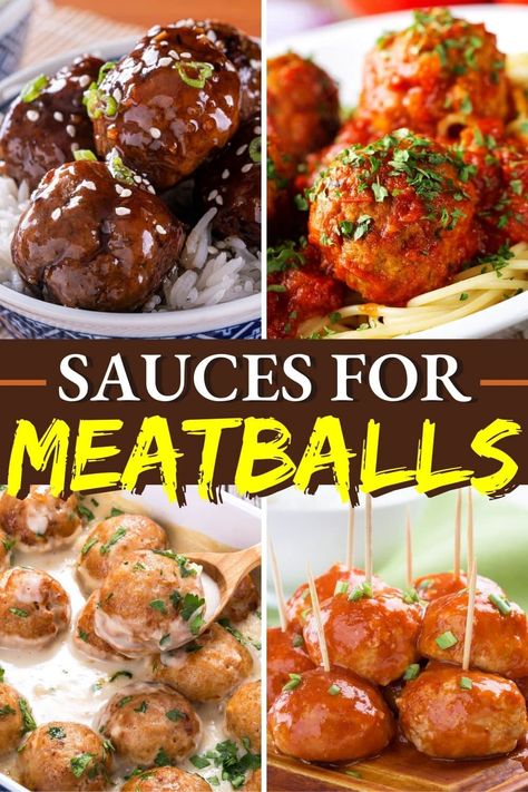 These homemade sauces for meatballs can't be beat! From marinara to Swedish meatball sauce to grape jelly and mushroom gravy, you'll love these easy meatball meals. Best Meatball Sauce, Meatball Meals, Meatballs Sauce Recipe, Swedish Meatball Sauce, Swedish Meatballs Easy, Meatball Appetizer Recipe, Easy Meatball, Comfort Meals, Savory Meatballs