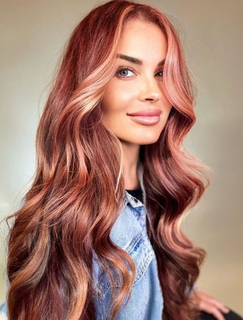 Balayage, Cooper Rose Gold Hair, Copper And Rose Gold Hair, Copper Rose Hair, Rose Gold And Red Hair, Red And Rose Gold Hair, Brown And Rose Gold Hair, Copper And Blonde Balayage Rose Gold, Peach Brown Hair