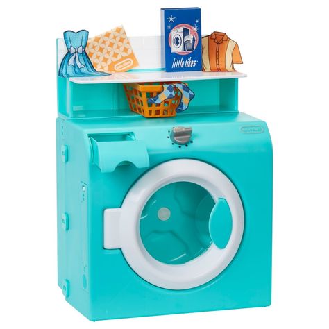 Kids can pretend to wash and dry clothes just like their parents with the super realistic Little Tikes® Retro Washer-Dryer. This ‘50s inspired, pretend play washer-dryer is packed with interactive features: a tumbling drum, a sliding detergent drawer, a tabletop for folding clothes, and built-in slots for storage baskets. Plus, it makes realistic sounds like dials turning, spinning drum sounds, beeps, cycles changing, and more, to really extend role play for hours. Pretending to do laundry and o Laundry Washing Machine, Old Room, Little Tikes, Folding Clothes, Mini Things, Preschool Toys, Washer Dryer, Washer And Dryer, Toys For Girls