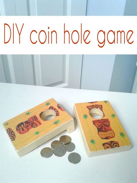 DIY coin hole game | Like corn hole, but a mini version and with quarters. This would be fun to add to game nights! #gamenight #diy #crafts #coinhole Diy Cornhole Boards, Corn Hole Diy, Wood Projects For Kids, Diy Projects To Sell, Wood Games, Corn Hole Game, Corn Hole, Diy Outdoor Decor, Toss Game