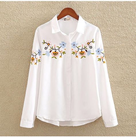 Ladies Shirts Formal, White Shirt Women, White Embroidered Shirt, Outfit Brunch, Cotton Shirts Women, Elegant Office, Classic Style Women, Cotton Shirts, Shirts Women