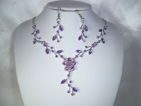 https://www.etsy.com/shop/treasuresbyevieUS?ref=seller-platform-mcnav Purple rhinestone necklace jewelry set, bridal party necklace, flower vine rhinestone necklace https://etsy.me/3A8Lz3Q #purplenecklaceset #purplenecklace #rhinestonenecklace #promnecklace Bridal Party Necklace, Lavender Jewellery, Bridal Business, Prom Necklaces, Girls Necklace, Prom Accessories, Purple Jewelry, Necklace Flower, Purple Necklace