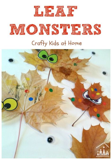 A quick and simple autumn leaf craft for kids. Gather some leaves and turn them into monsters. Autumn Leaf Craft, Leaf Crafts For Kids, Leaves Craft, Leaf Craft, Autumn Leaves Craft, Autumn Craft, Fall Classroom, Halloween Preschool, Kids At Home