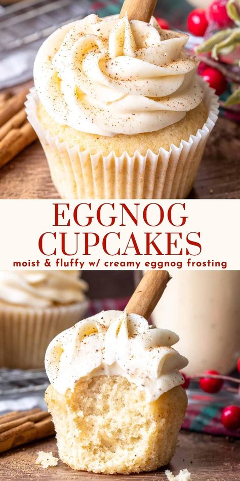 Holiday Desserts Halloween, Eggnog Buttercream, Easy Holiday Desserts Christmas, Holiday Desserts Thanksgiving, Eggnog Cupcakes, Eggnog Dessert, Eggnog Cake, Creamy Eggnog, Christmas Cupcakes Recipes