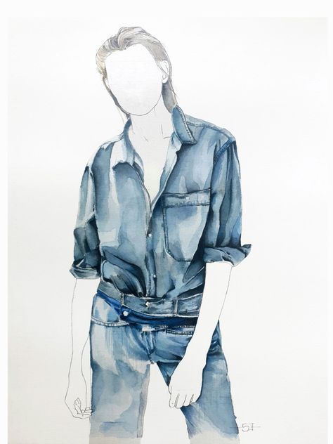 shabna_jahan on Instagram #fashionillustration #watercolour #denim #pinterest Fashion Illustration Denim, Denim Watercolor, Denim Illustration, Denim Fashion Illustration, Watercolour Fashion Illustration, Illustrator Work, Fashion Illustration Watercolor, Watercolor Fashion, Denim Chic